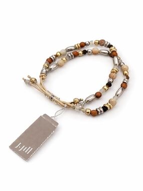 J. Jill Boho Beaded Bracelet Stack Mixed Metal Neutral Adjustable NWT